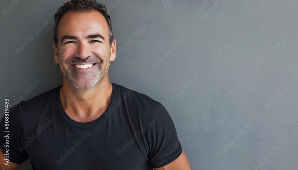 Confident and Smiling Man in Black Shirt Confident and Smiling Man in Black Shirt