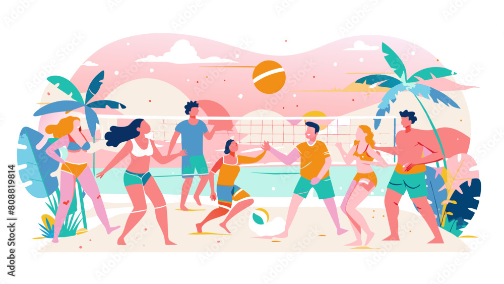 Vibrant Summer Beach Volleyball Game with Friends