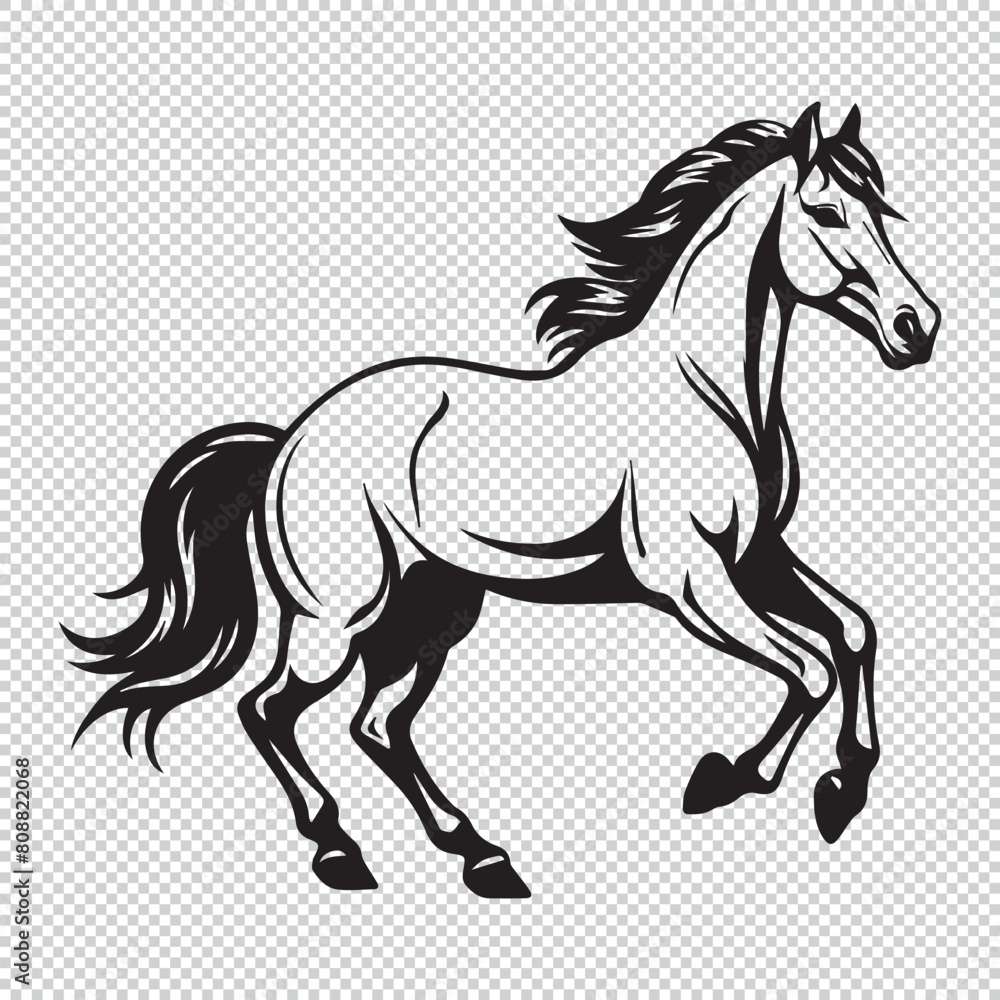 Black simple horse icon logo design, vector illustration on transparent background