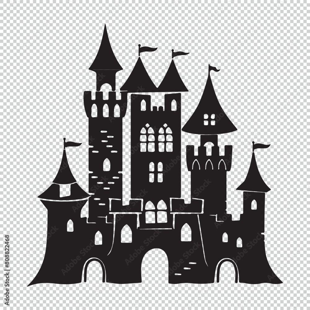 Cartoon fantasy medieval castle icon logo, vector illustration on transparent background Cartoon fantasy medieval castle icon logo, vector illustration on transparent background