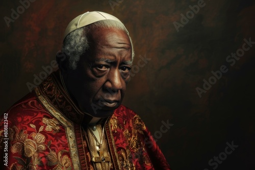 Black pope vatican portrait. God religious. Generate AI