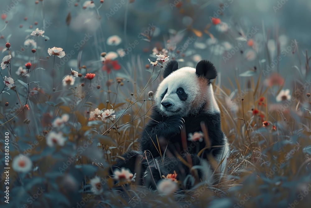 Fotografie Panda Taking Photo in Woods