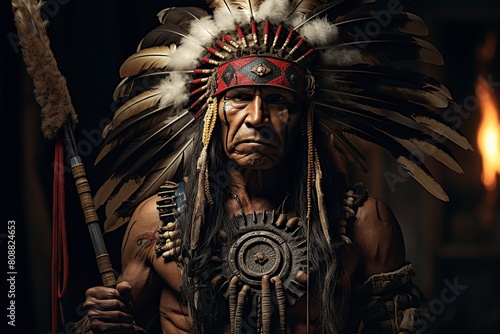 american indian, a tribe warrior chief in traditional style