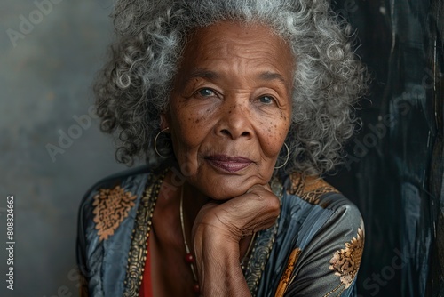 Older Black Woman With Gray Hair Posing