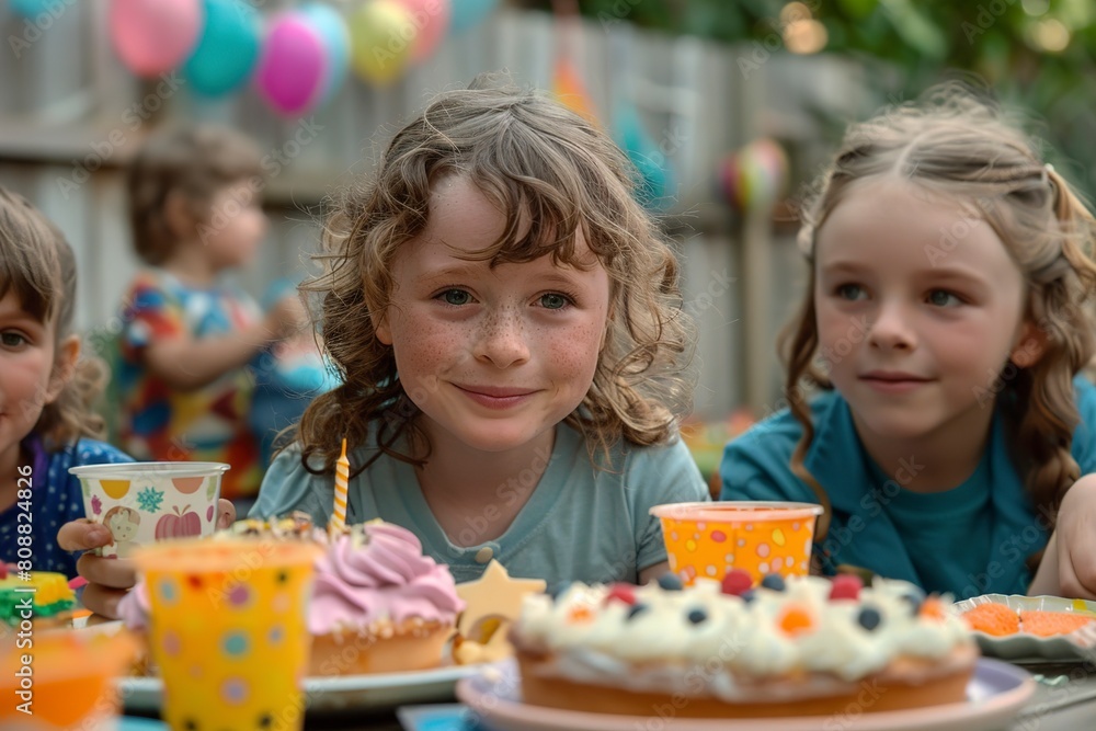 Children Celebrating With Cake at Table Children Celebrating With Cake at Table