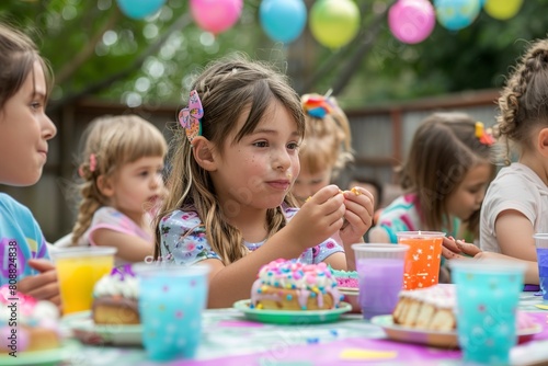 Children Sitting Around Table With Cake