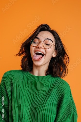 funny woman gesturing with her tongue