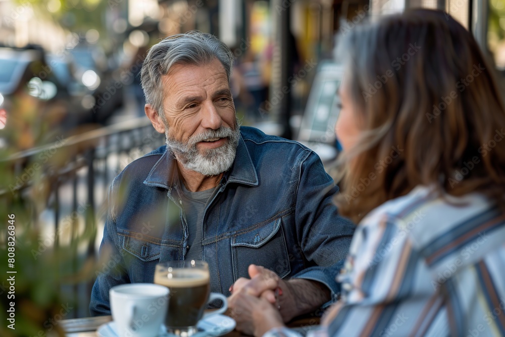 Mature Man and Woman Talking at Table Mature Man and Woman Talking at Table