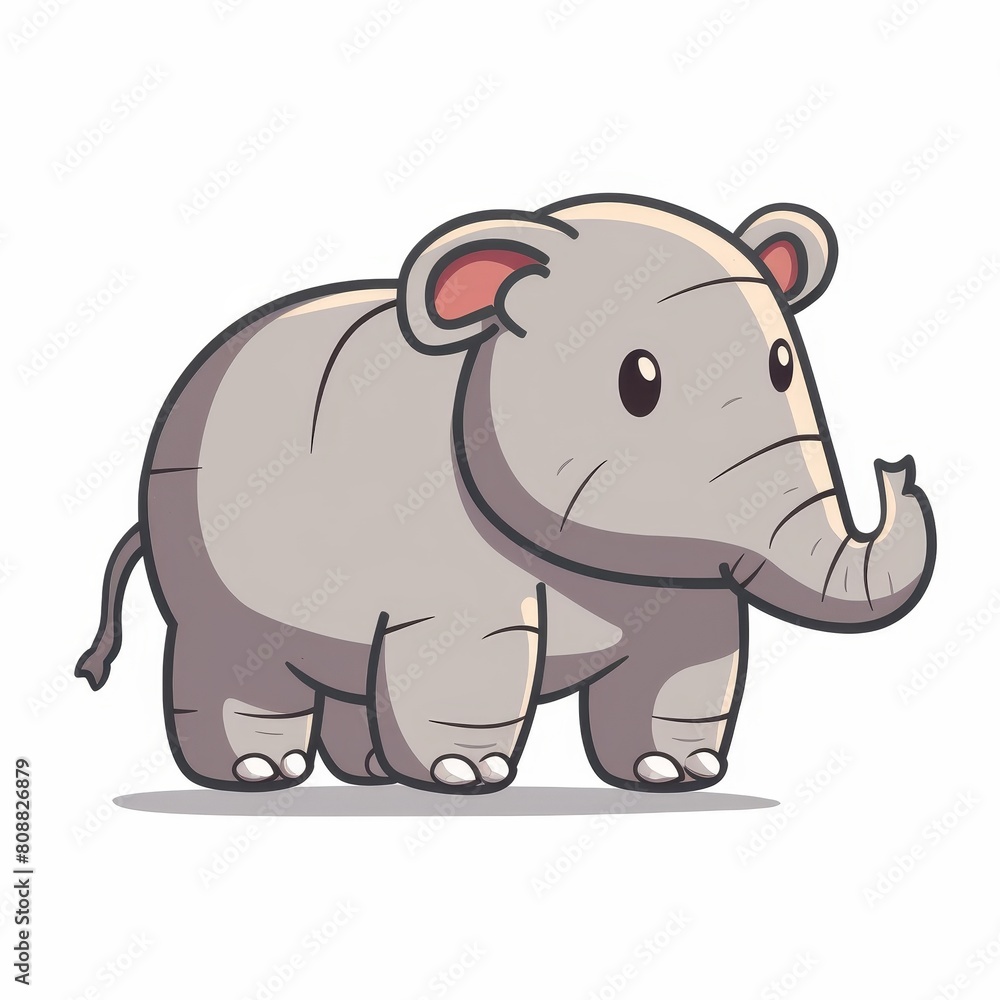 A cartoon elephant is standing on a white background