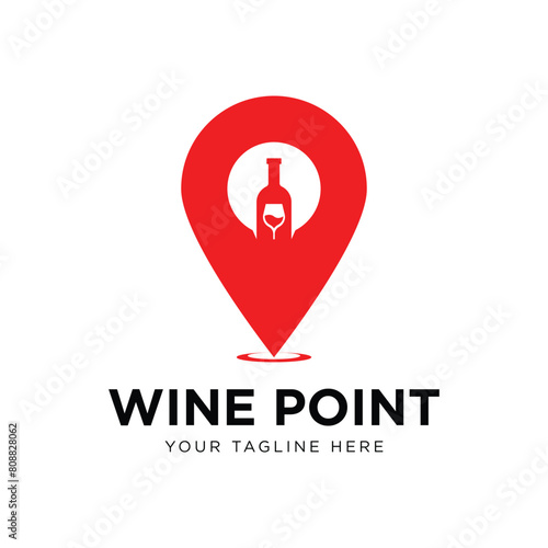 wine point logo vector design template. consisting of glass and wine bottle icons with pointer icons. wine location. wine shop.