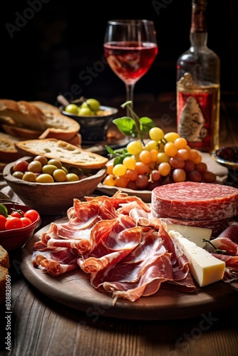 plate with different types of hams, cheeses and sausages
