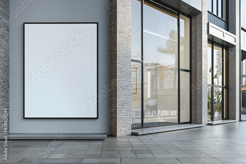 An empty billboard on a modern building exterior  ideal for advertisement mockups  on a clear day. Generative AI