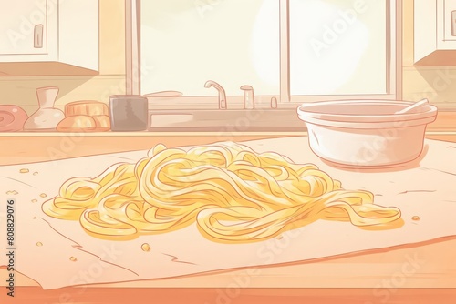 uncooked pasta on a kitchen counter
