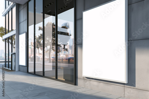 An empty billboard on a building wall facade  for advertisement mockup  on a city street background. Generative AI