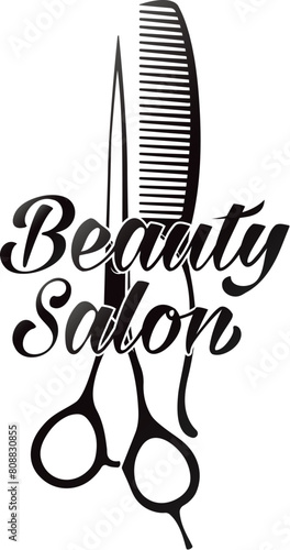 Beauty salon signboard symbol, hair stylist scissors comb