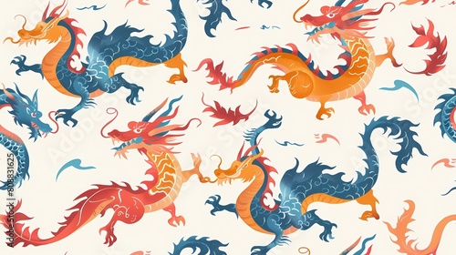 Colorful dragons in a whimsical dance of mythology