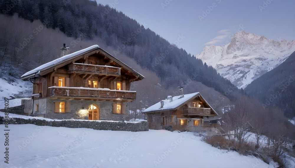 A picturesque mountain chalet nestled in a snowy v upscaled 4