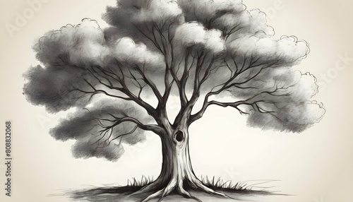 A tree depicted in a hand drawn sketchy style upscaled 3 photo