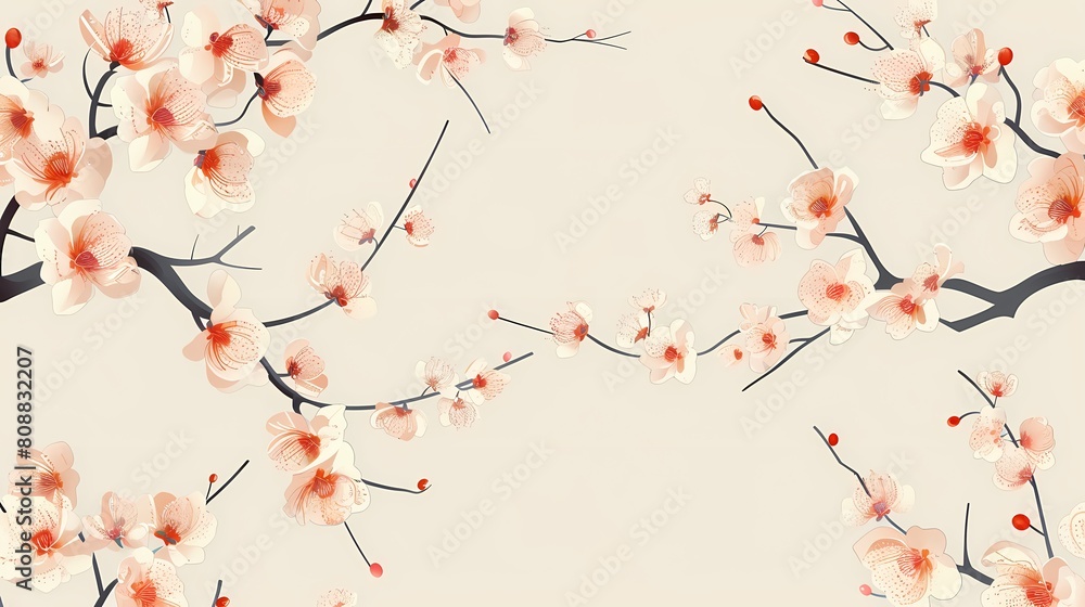 Elegant cherry blossoms and buds on a soft backdrop