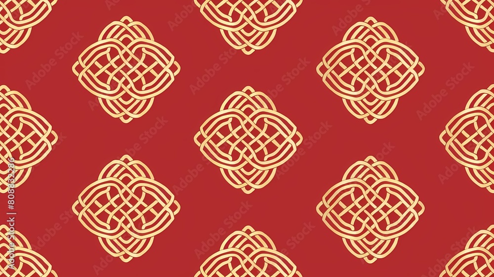 Elegant golden knots on a bold red background Elegant golden knots on a bold red background