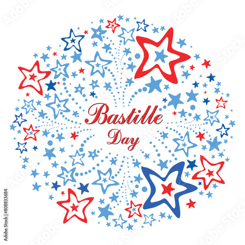 14th July Bastille Day of France. Happy independence day card. Celebration white background with firework and place for your text. vector illustration 