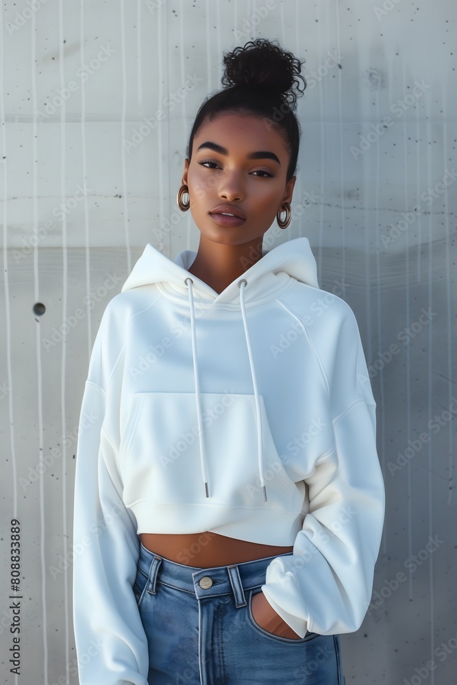Obraz premium Young Woman in White Hoodie