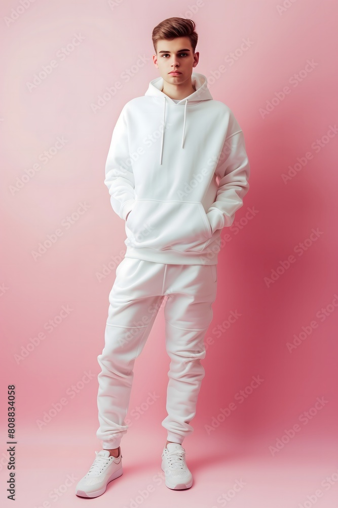 Young Man in White Hoodie and Joggers Young Man in White Hoodie and Joggers