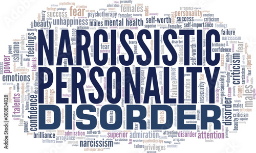 NPD Narcissistic Personality Disorder word cloud conceptual design isolated on white background.