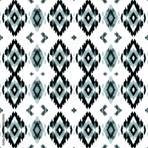 Light Blue Tribal diamond Aztec fabric with ikat style pattern