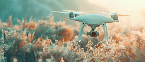 Ecologists map climate resilience using drones, an innovative blend of technology and environmental science HUD icon of a drone in pastel color, Closeup cinematic Sharpen photo