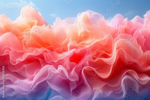 Surreal abstract digital art of voluminous waves in soft pink pastel colors  symbolizing joy and creativity with a modern aesthetic