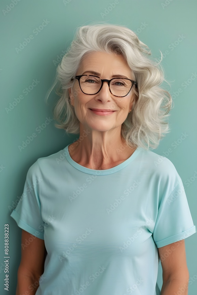 Elderly Woman with Gray Hair and Glasses Smiling at the Camera Elderly Woman with Gray Hair and Glasses Smiling at the Camera