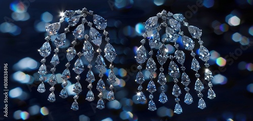 Cascading diamond earrings shimmering like cascades of moonlight, enchanting all.