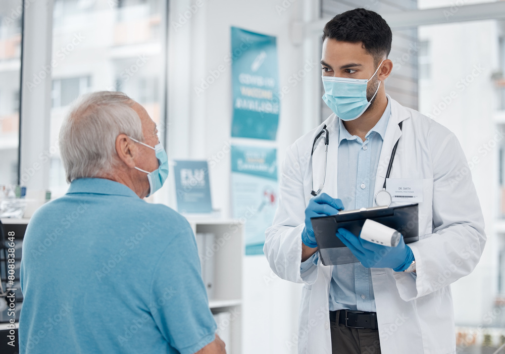 Man, doctor and thermometer with clipboard in hospital for medical data, information and record of patient symptoms. Specialist, clinic and form for prescription, diagnosis and results for health Man, doctor and thermometer with clipboard in hospital for medical data, information and record of patient symptoms. Specialist, clinic and form for prescription, diagnosis and results for health