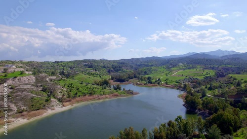 Aerial drone footage of a water reservoir next to Politiko village in Cyprus photo