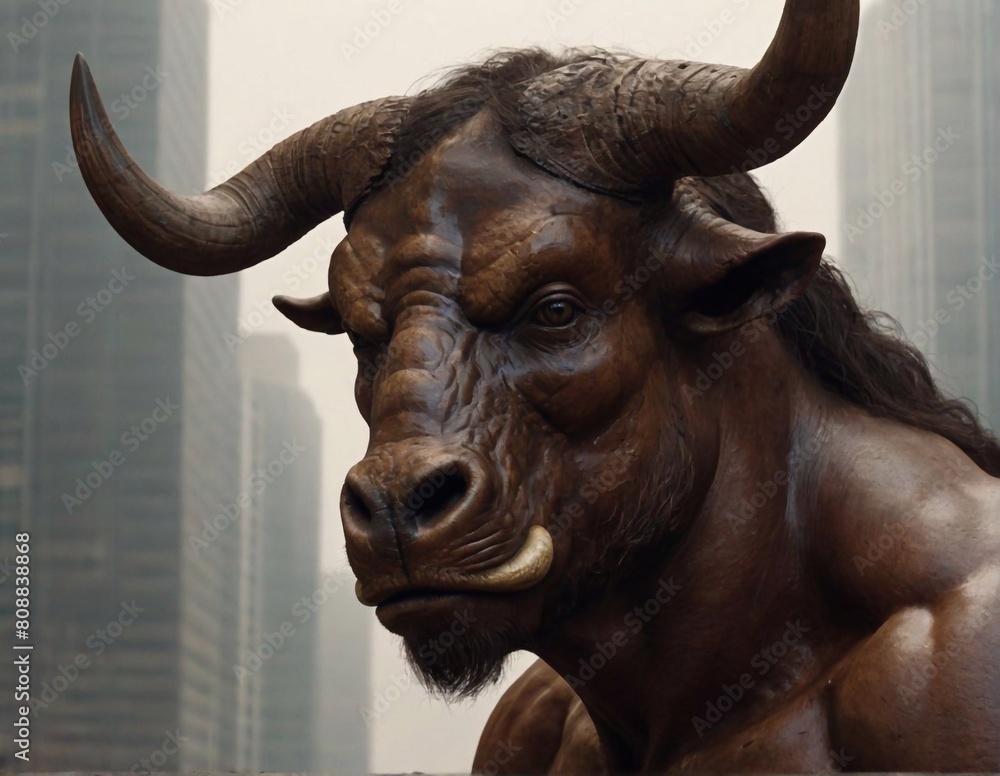 The ancient Greek mythological character Minotaur is a half-man, half-wolf. A terrible monster from ancient legends. A character with a human body and a bull's head with horns. The ancient Greek mythological character Minotaur is a half-man, half-wolf. A terrible monster from ancient legends. A character with a human body and a bull's head with horns.