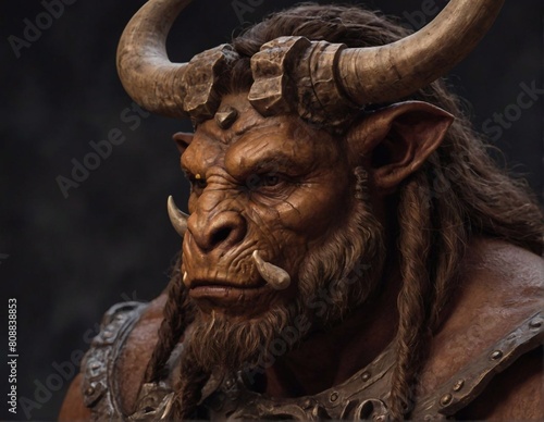 The ancient Greek mythological character Minotaur is a half-man, half-wolf. A terrible monster from ancient legends. A character with a human body and a bull's head with horns.
