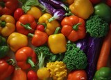 vegetables. red and yellow peppers. greenery