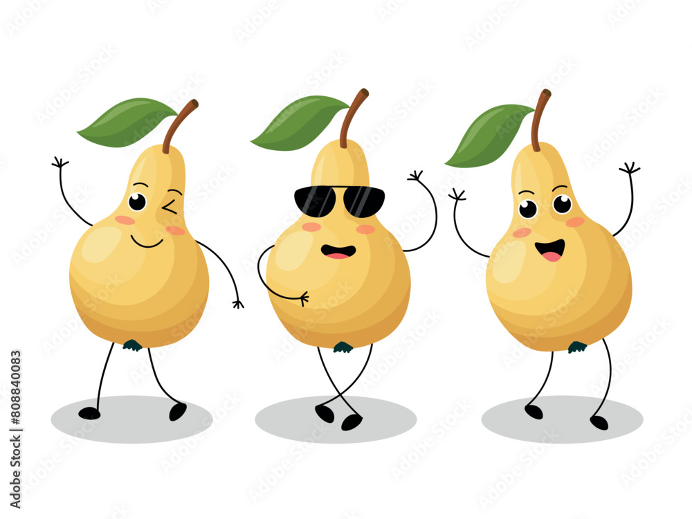 Pears with different emotions in kawaii style isolated on white background. Vector illustration Pears with different emotions in kawaii style isolated on white background. Vector illustration