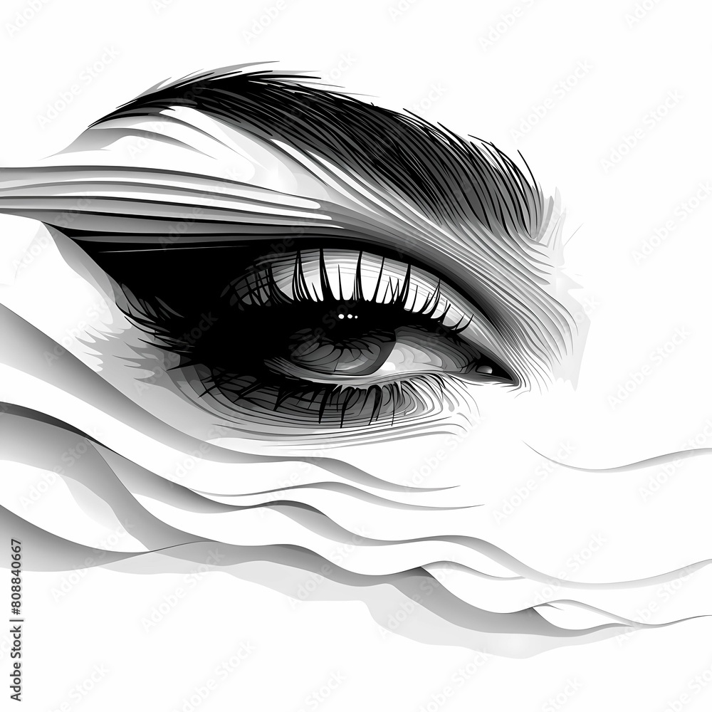 Fototapeta premium Drawing of woman face lips with long eyelashes