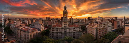 Serene Evening View of Palacio Salvo, The Iconic Landmark of Uruguay in Vibrant Colors photo