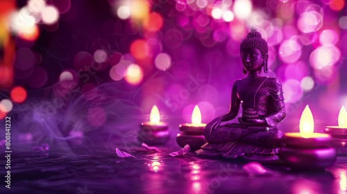 buddha and candles for vesak or diwali photo