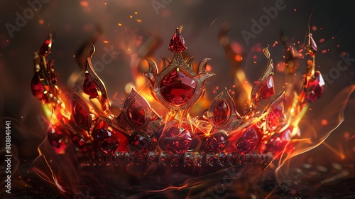 A crown of fire, blazing with rubies and molten gold accents. photo