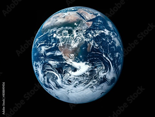 A blue and white planet with a black background