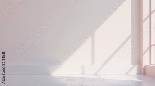 Minimalistic empty room wall painted in pink color and white floor  interior with copy space