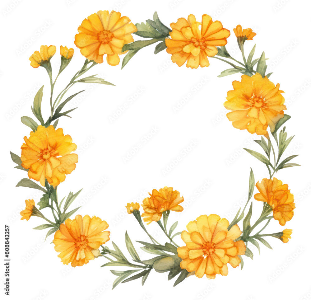 PNG Marigold cercle border wreath flower plant.