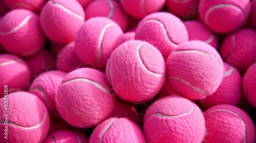 Lots of vibrant pink tennis balls, pattern of new tennis balls background, pattern, banner © anatoliycherkas