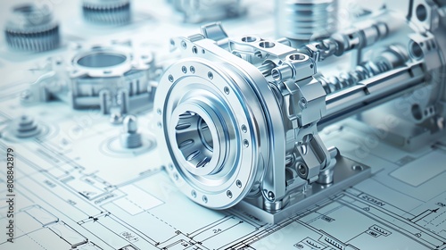 A detailed illustration of a complex machine part, with emphasis on its precision engineering photo