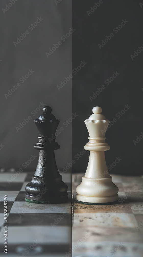 Serene Chess Setup Illustrating Concept of Duality in Black and White