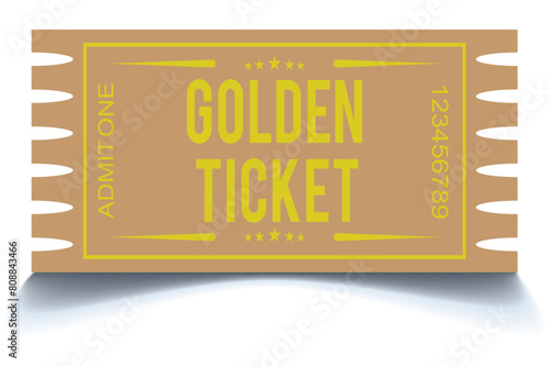 Realistic golden show ticket. Old premium cinema entrance tickets. Gold admission to movie theater or amusement shows vector set